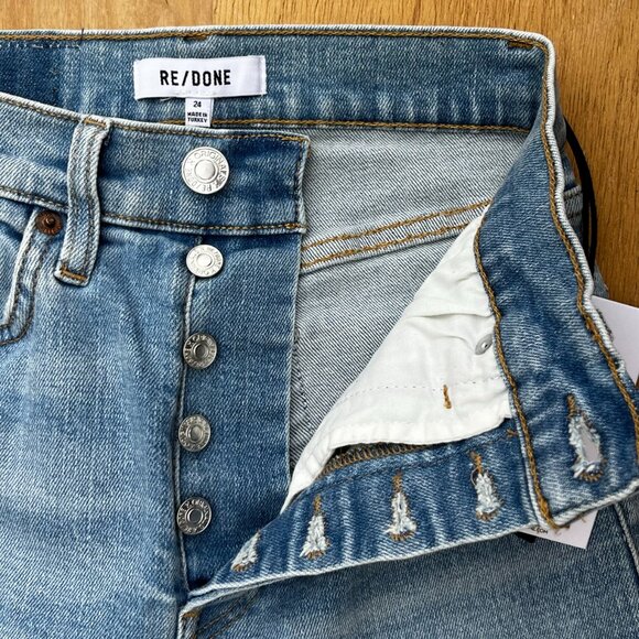 RE/DONE 90s HIGH RISE ANKLE CROP JEANS WOMEN’S sz 24 Button Fly Blue Stretch NWT - Picture 3 of 16